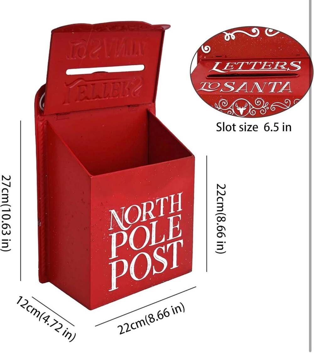 Red Distressed Metal Letters to Santa North Pole Post Wall Mount Mailbox - Picture 2 of 6